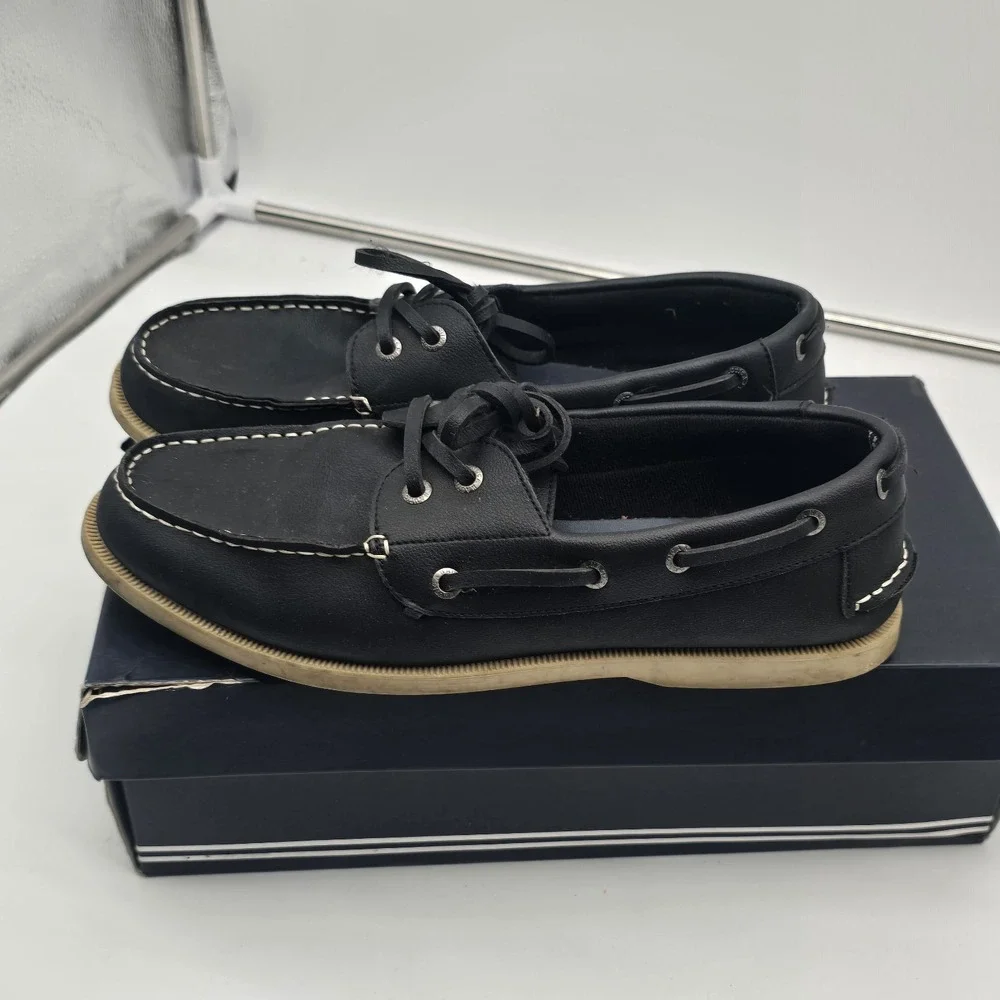 Nautica Boat Shoes Men Size 9.5 Navy Blue Tan‎ Stitching Nueltin Comfort Lace Up